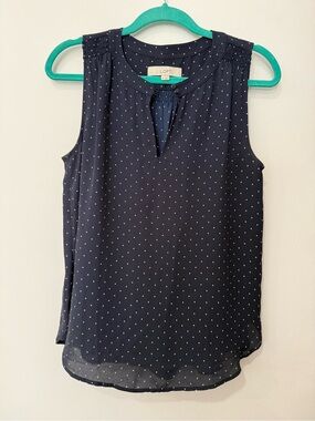 LOFT Navy Polka Dot Sleeveless Keyhole Blouse